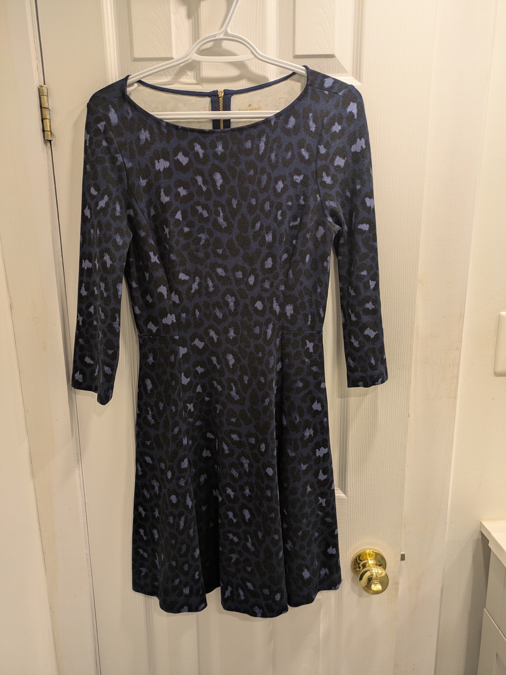 Kate Spade Women's Blue Leopard-Print Fit & Flare Dress